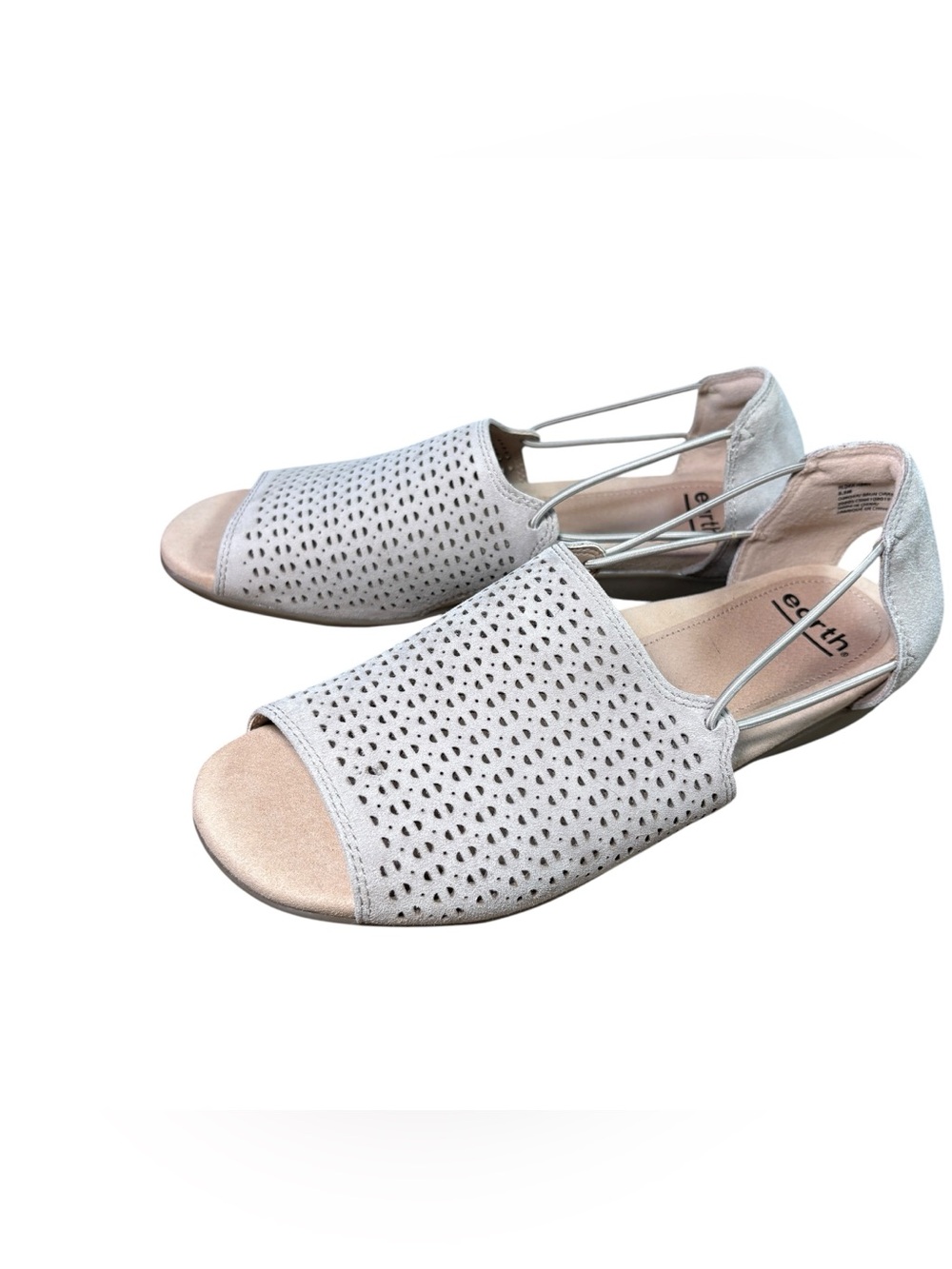 Earth Aldea Alder Light Beige Leather Perforated Peep Toe Flats Women’s 8.5M